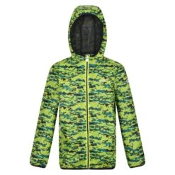 MR Jassen Winkel 18 Regatta Kinder/Kids Lever Camo Packaway Waterdicht Jasje (Heldere Kiwi)